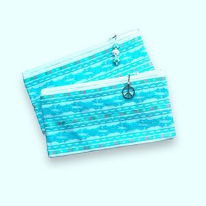 Set of 2 Teal Lace on White Linen Purse Organizer Makeup Bag Pencil Case NWT